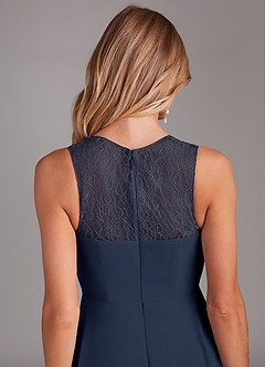 Azazie Vina Bridesmaid Dresses Dark Navy A-Line Lace Chiffon Dress image7