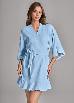 front Conjunto de robe e camisola de 2 peças com babados e toque macio em nuvem, da mesma cor