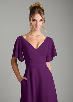 Azazie Ambrosia Robes de demoiselle d'honneur Robe Trapèze en Mousseline de soie Plissée Grain De Raisin image2