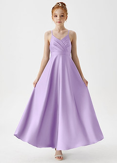Azazie Avelina Junior Lilac A-Line Pleated Stretch Satin Dress image5