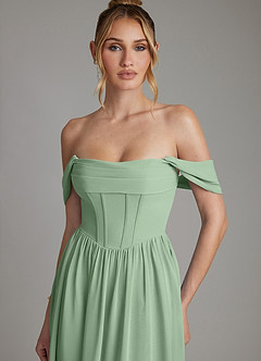 Azazie Caterina Bridesmaid Dresses Matcha A-Line Corset Chiffon Dress image8
