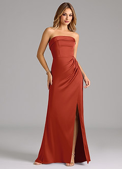 Azazie Aretha Bridesmaid Dresses Rust A-Line Strapless Stretch Satin Convertible Dress image4