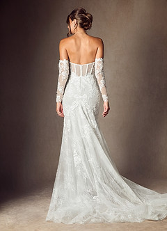 Azazie Caitlin Wedding Dresses Diamond White Mermaid Strapless Lace Dress image11
