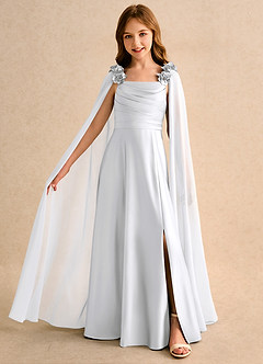 Azazie Rosita Junior Formal vestidos de niña de las flores Vestido de Blanco de Satin Mate de Corte en A con Plisado image1