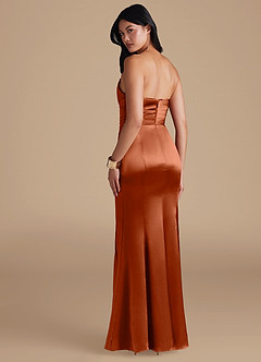 Azazie Yola Bridesmaid Dresses Auburn Sheath Pleated Metallic Satin Dress image4