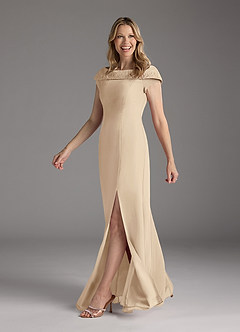 Azazie Cupid Vente Finale Robe Trapèze en Mousseline de soie Col bateau en dentelle Champagne image1