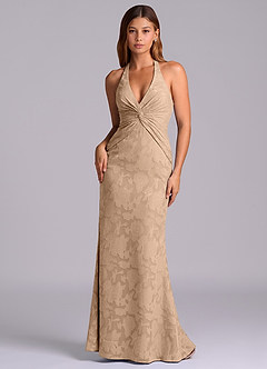 Azazie Valerie 신부 들러리 드레스 인어 주름진 플로럴 번아웃 바닥 길이 드레스 image1