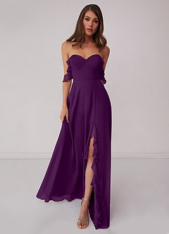 Barbie ♥ Azazie Bridesmaid Dresses Grape A-Line Off the Shoulder Chiffon Convertible Dress image3