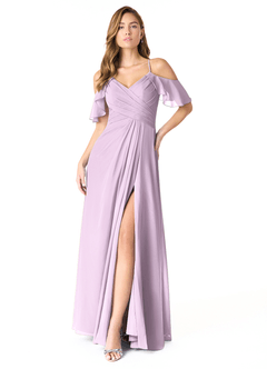 Azazie Dakota Brautjungfernkleider A-Linie V-Hals Gefaltet Chiffon Kleid Frostiges Flieder image1