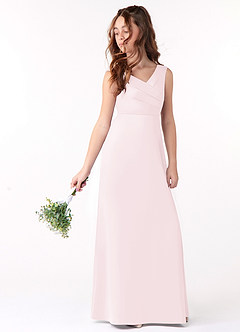 Azazie Sadia Vestido de Rosa Rubor de Satin Mate de Acampanado con Plisado image1