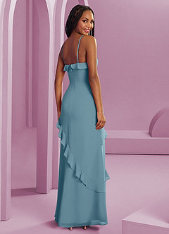 Barbie ♥ Azazie Robes de demoiselle d'honneur Robe Fourreau en Mousseline de soie Bleu Maussade image2