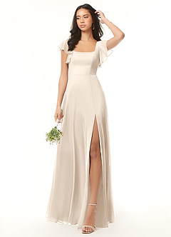 Azazie Bondi Bridesmaid Dresses White Alabaster A-Line Ruffled Chiffon Dress image2