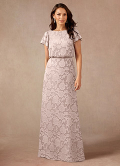 Azazie Lehi Mother of the Bride Dresses Blushing Pink A-Line Boatneck Floral Burnout Dress image1