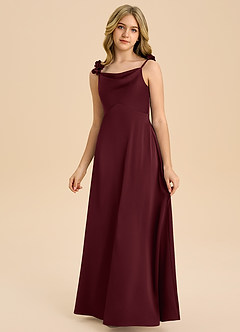 Azazie Gumdrop Junior Cabernet Empire Pleated Stretch Satin Dress image3