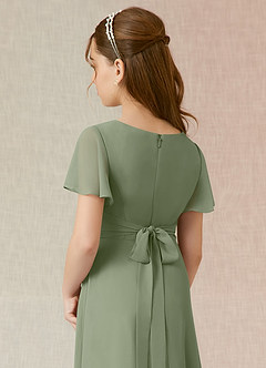 Azazie Induh Junior A라인 러칭 쉬폰 플로어 기장 주니어 브라이즈메이드 드레스 image5