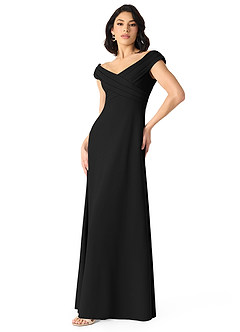 Azazie Evita Bridesmaid Dresses Black A-Line Off the Shoulder Stretch Crepe Dress image3