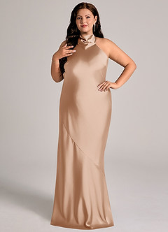 Azazie Velli Abiti da Damigella Abito Sirena in Raso Elasticizzato Collo Alto Rosa Inglese image10