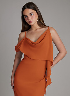 Azazie Yura Bridesmaid Dresses Cinnamon Mermaid Off the Shoulder Chiffon Dress image2