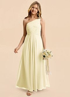 Azazie Emmie Junior Lemon Sorbet A-Line Pleated Chiffon Dress image1