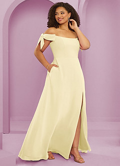 Barbie ♥ Azazie Bridesmaid Dresses Lemon Sorbet A-Line Off the Shoulder Chiffon Convertible Dress image12