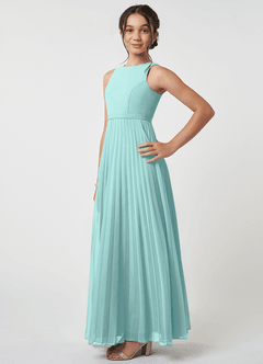 Azazie Lindie Junior Aqua A-Line Pleated Chiffon Dress image3