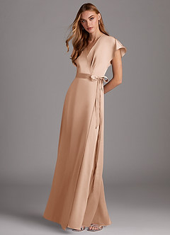 Azazie Nico Bridesmaid Dresses English Rose A-Line V-Neck Stretch Satin Dress image4
