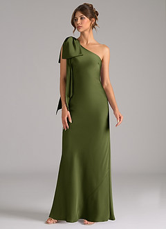 Azazie Capri Bridesmaid Dresses Olive Mermaid One Shoulder Stretch Satin Dress image4