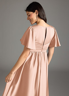 Azazie Verna Maternity Bridesmaid Dresses A-Line Ruched Stretch Satin Floor-Length Dress image8