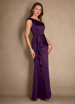 Azazie Hamptons vestidos de madre de la novia Vestido de Uva de Satén Elástico de Corte En A con Plisado image3