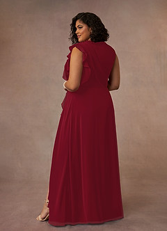 Azazie Narine Mother of the Bride Dresses Burgundy A-Line High Neckline Pleated Chiffon Dress image16
