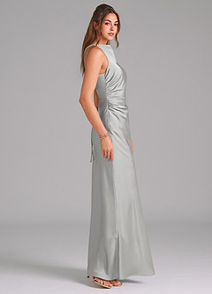 Azazie Evadne Bridesmaid Dresses Silver A-Line Pleated Stretch Satin Dress image4