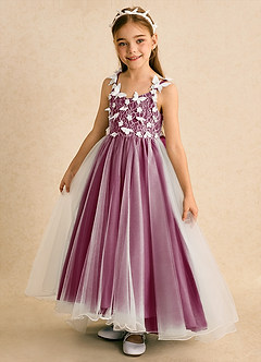 Azazie Darlina Flower Girl Dresses Ivory Mulberry Ball-Gown Lace Tulle Dress image9