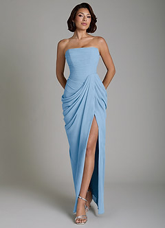 Azazie Nyra Bridesmaid Dresses Powder Blue Sheath Corset Chiffon Dress image1