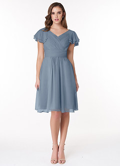 Azazie Hadley Final Sale A-Line Pleated Chiffon Knee-Length Dress image3