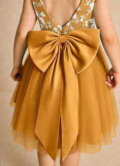 Azazie Butterfly Flower Girl Dresses Butterscotch A-Line Lace Dress image6