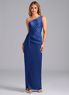 Azazie Naria Jurken voor bruidsmeisjes Jurk van Stretch Satijn met Kolom One-Shoulder Koningsblauw image1