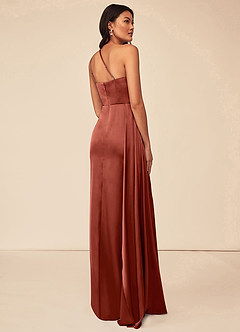 Azazie Maron Bridesmaid Dresses Terracotta A-Line One Shoulder Stretch Satin Dress image4