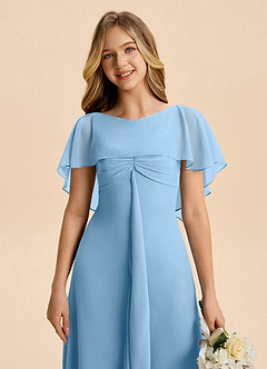 Azazie Selena Junior Steel Blue A-Line Ruched Chiffon Dress image7