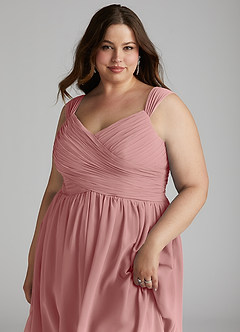 Azazie Angie Robes de demoiselle d'honneur Robe Trapèze en Mousseline de soie Corset Rose Poussiéreuse image16