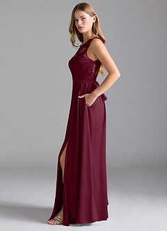 Azazie Elly Bridesmaid Dresses Mulberry A-Line Lace Stretch Satin Dress image4
