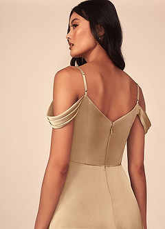 Azazie Ocean Brudtärnklänningar Klänning av A-Line i Stretch Satin V-ringad plisserad Champagne image5