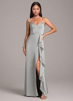 Azazie Naeem Robes de demoiselle d'honneur Robe Trapèze en Satin extensible Argent image4