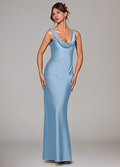 Azazie Rylina Bridesmaid Dresses Powder Blue Mermaid Stretch Satin Dress image4
