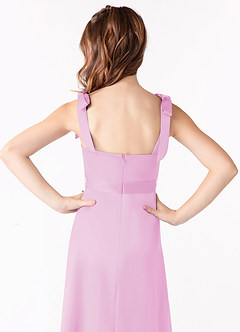 Azazie Barbara Junior Candy Pink A-Line Bow Matte Satin Dress image4