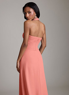 Azazie Clarisa Bridesmaid Dresses Salmon Pink A-Line Pleated Chiffon Dress image4