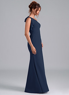 Azazie Rinna Vestidos de damas de honor Vestido de Azul Marino Oscuro de Gasa de Corte Sirena con Hombro unilateral image5