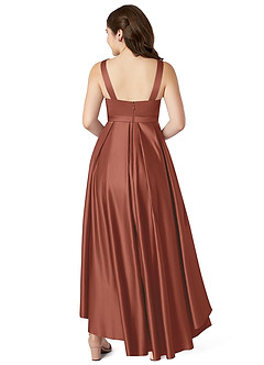 Azazie Inaya Junior Auburn A-Line with Belt Stretch Satin Dress image2