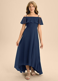 Azazie Maggie Junior Dark Navy A-Line Off the Shoulder Chiffon Dress image5