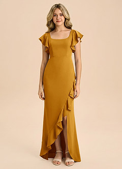 Azazie Demi Junior Robe Sirène en Satin extensible Arc Caramel écossais image5