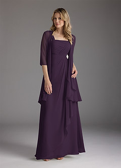 Azazie Weisz Mother of the Bride Dresses Plum A-Line Square Neckline Pleated Chiffon Dress image3